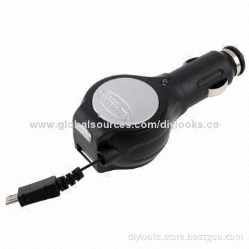 Car Charger with Micro USB, Retractable 1m Cable, for Samsung Galaxy S IV/i9500/SIII/i9300